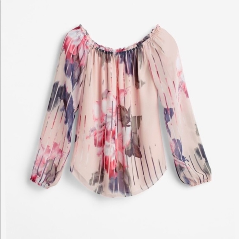WHBM cold shoulder floral print blouse pink